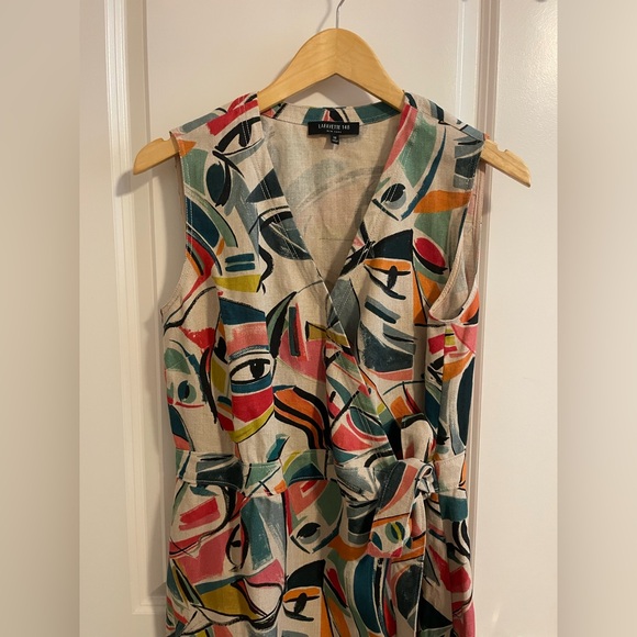 Lafayette 148 New York Pammie Abstract Linen Wrap Dress Size 12 - Picture 5 of 12